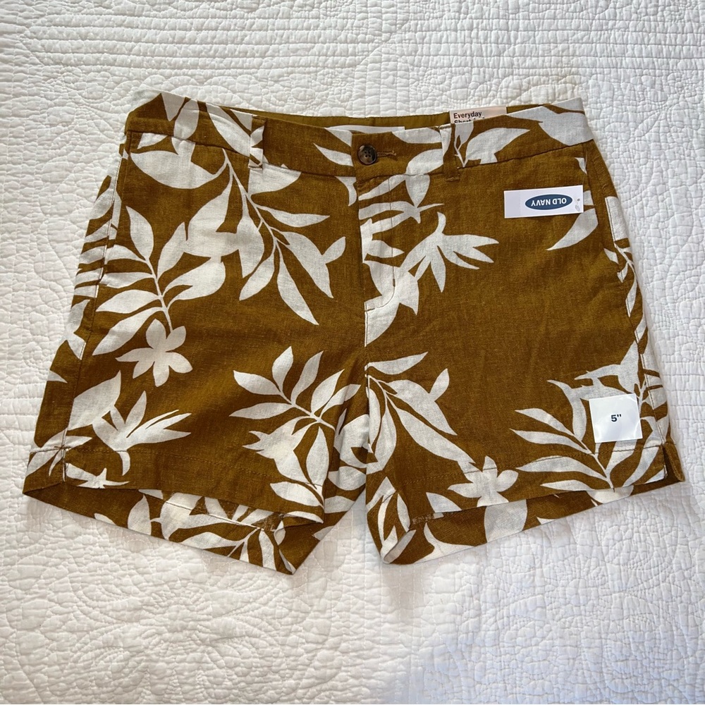 OLD NAVY Everyday short 5” Linen Hawaiian Floral Flat front Short NEW Sz 12 - Picture 2 of 8